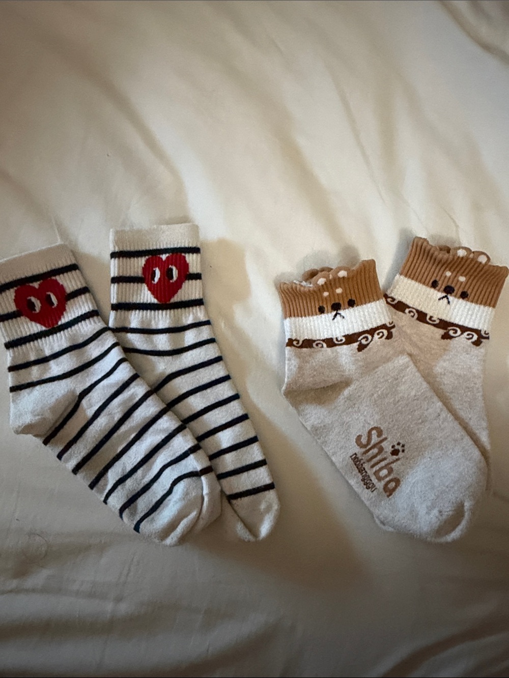 Striped Black & White Heart Socks and Beige Animal Ankle Socks - Dual Pack